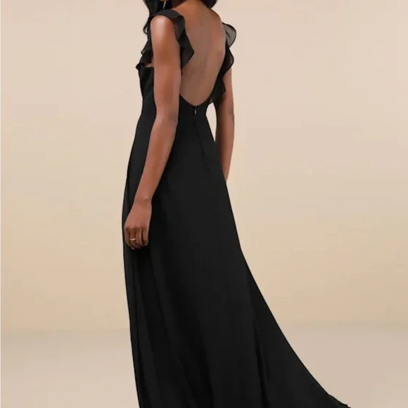 Lulu's Classic Black Maxi Dress with Ruffle Detail - Picture 2 of 3